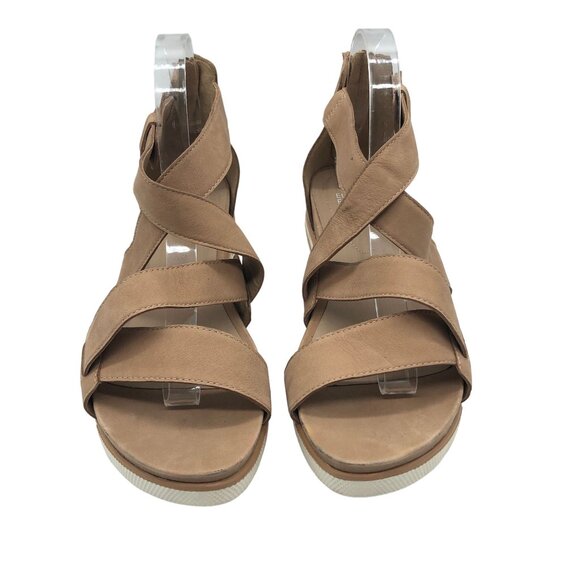Eileen Fisher Womens Tan Nubuck Platform Sandals With Crisscross Straps Size 10 - Picture 3 of 10